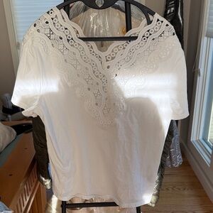 Sandro White T-shirt with Embroidery Lace